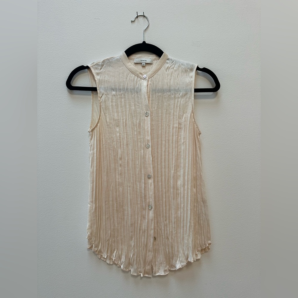 Vince Cream Pleated Sleeveless Blouse